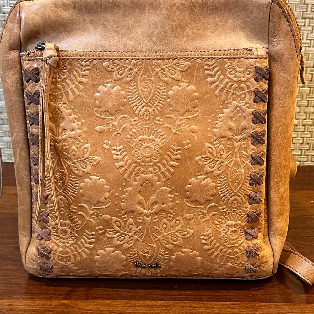 🌟HP🌟The Sak Loyola Tan Leather Mini Convertible Backpack Tobacco Floral - Picture 3 of 16